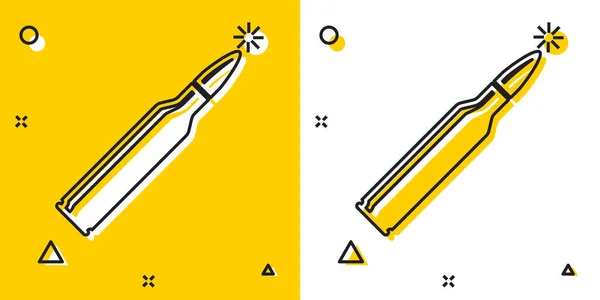 Icône de balle noire isolée sur fond jaune et blanc. Formes dynamiques aléatoires. Illustration vectorielle — Image vectorielle