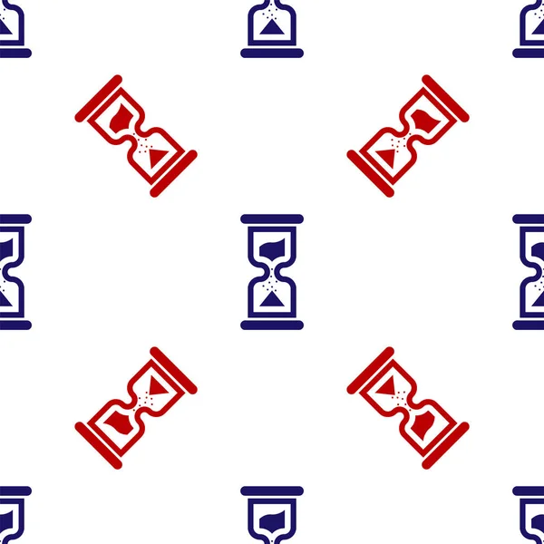 Blauw en rood Oude zandloper met stromend zandpictogram geïsoleerd naadloos patroon op witte achtergrond. Zand klok teken. Bedrijfs- en tijdmanagementconcept. Vector Illustratie — Stockvector