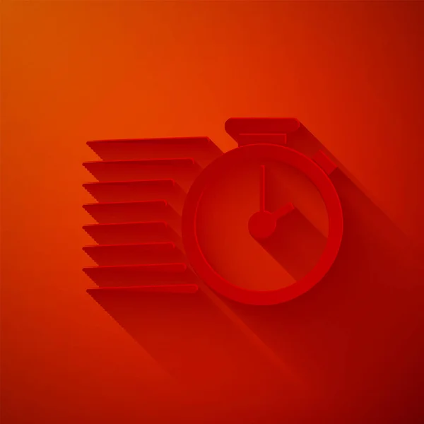 Paper cut Stopwatch icon isolated on red background. Time timer sign. Paper art style. Vector Illustration — Stock vektor