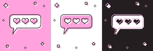 Set Like en hart pictogram geïsoleerd op roze en witte, zwarte achtergrond. Ikoon voor tegenmelding. Volg Insta. Vector Illustratie — Stockvector
