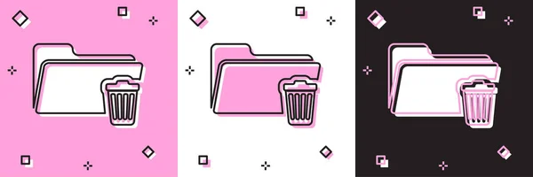 Set Delete folder icon isolated on pink and white, black background. Folder with recycle bin. Delete or error folder. Close computer information folder. Vector Illustration — Stock Vector
