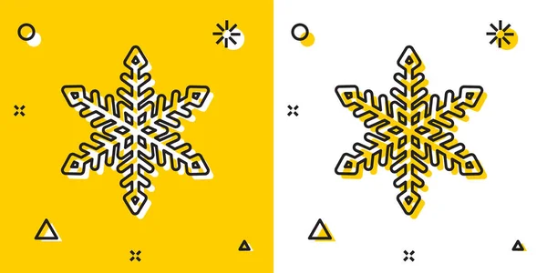 Czarna ikona płatka śniegu izolowana na żółto-białym tle. Przypadkowe dynamiczne kształty. Ilustracja wektora — Wektor stockowy