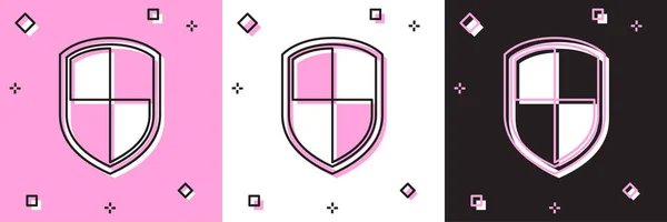 Definir ícone de escudo isolado em rosa e branco, fundo preto. Sinal de guarda. Ilustração vetorial — Vetor de Stock