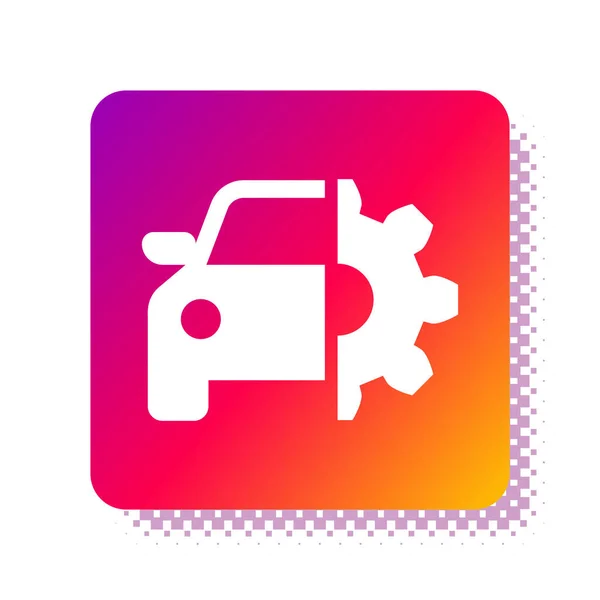 Icono de servicio de coche blanco aislado sobre fondo blanco. Servicio mecánico automático. Servicio mecánico. Servicio de reparación mecánico de automóviles. Signo de mantenimiento. Botón de color cuadrado. Ilustración vectorial — Vector de stock