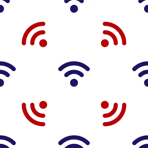 Blue and red Wi-Fi wireless internet network symbol icon isolated seamless pattern on white background. Vector Illustration — Stock vektor