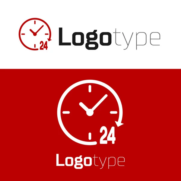 Red Clock 24 hours icon isolated on white background. All day cyclic icon. 24 hours service symbol. Logo design template element. Vector Illustration — Stock Vector