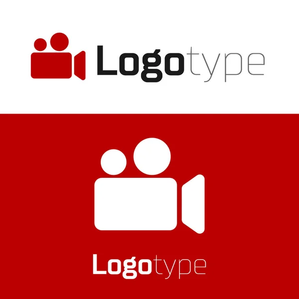 Red Movie ou ícone da câmera de vídeo isolado no fundo branco. Ícone de câmera de cinema. Elemento de modelo de design de logotipo. Ilustração vetorial — Vetor de Stock