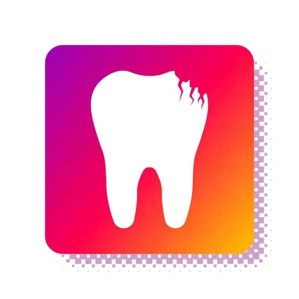 White Broken tooth icon isolated on white background. Dental problem icon. Dental care symbol. Square color button. Vector Illustration — Stock Vector