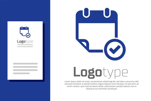 Синий календарь с галочкой на белом фоне. Элемент шаблона логотипа. Векторная миграция — стоковый вектор