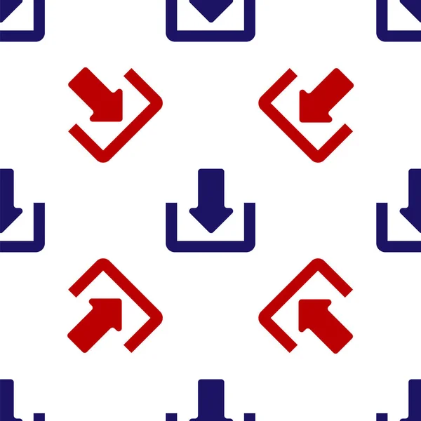 Blue and red Download icon isolated seamless pattern on white background. Upload button. Load symbol. Arrow point to down. Vector Illustration — ストックベクタ