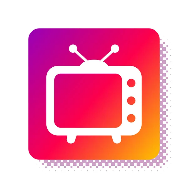 Icono blanco de TV aislado sobre fondo blanco. Señal de televisión. Botón de color cuadrado. Ilustración vectorial — Vector de stock