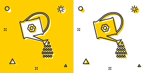 Black Watering can icon isolated on yellow and white background. Irrigation symbol. Random dynamic shapes. Vector Illustration — ストックベクタ