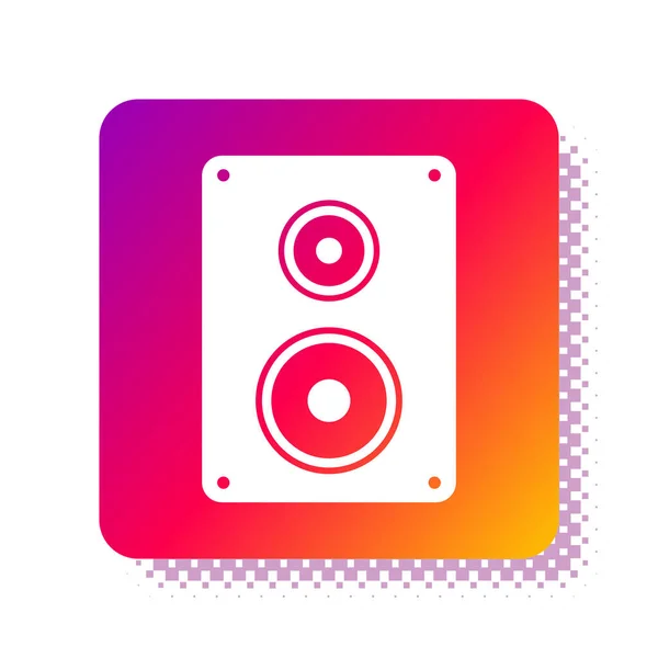 White Stereo speaker icon isolated on white background. Sound system speakers. Music icon. Musical column speaker bass equipment. Square color button. Vector Illustration — Stock Vector