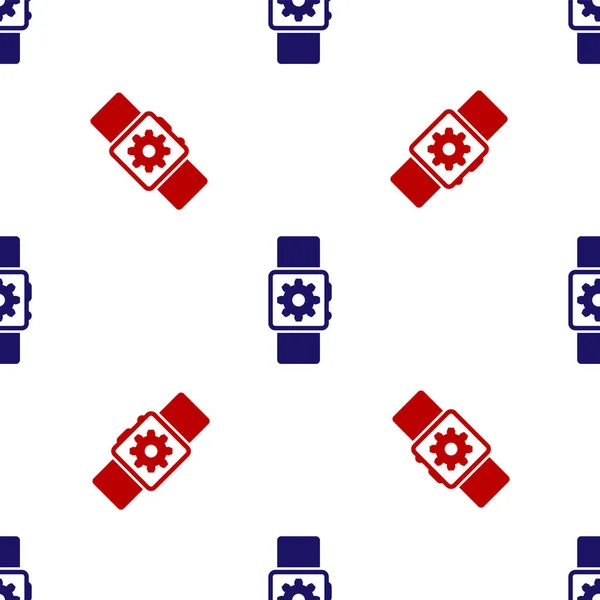 Blauw en rood Smartwatch instelling pictogram geïsoleerd naadloos patroon op witte achtergrond. Slimme horloge instellingen. Vector Illustratie — Stockvector