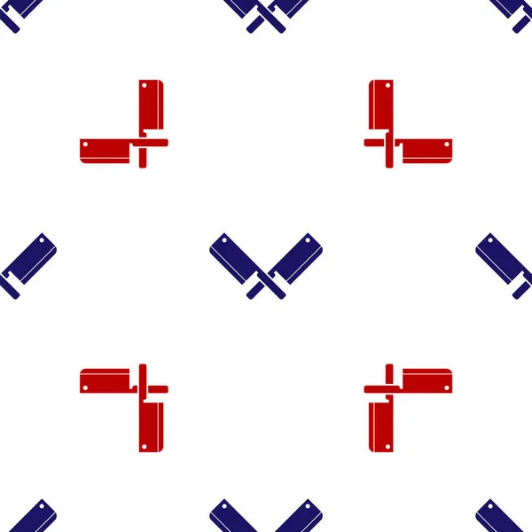 Bleu et rouge Icône d'hachoir croisé motif isolé sans couture sur fond blanc. Couteau de cuisine pour viande. Couteau de boucher. Illustration vectorielle — Image vectorielle