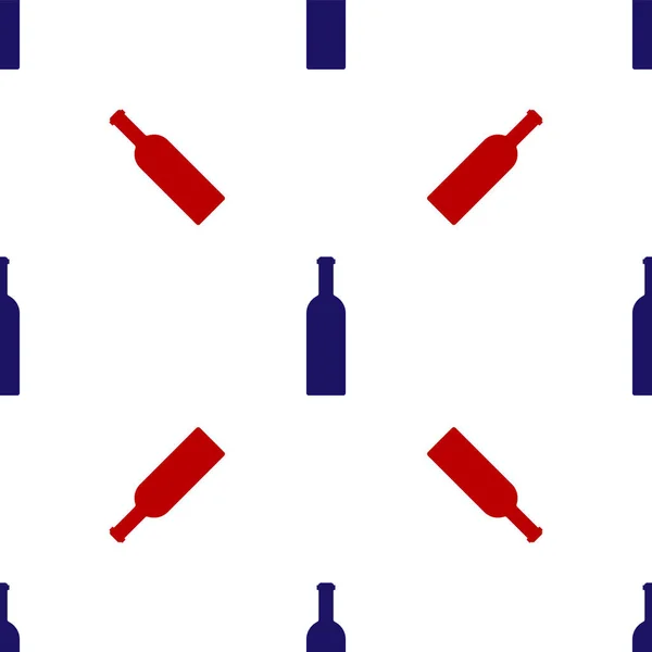 Niebieski i czerwony Butelka ikony wina odizolowany bezszwowy wzór na białym tle. Ilustracja wektora — Wektor stockowy