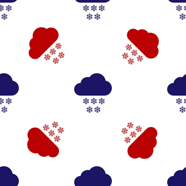 Nuage bleu et rouge avec icône de neige motif isolé sans couture sur fond blanc. Nuage avec flocons de neige. Icône météo unique. Signe de neige. Illustration vectorielle — Image vectorielle