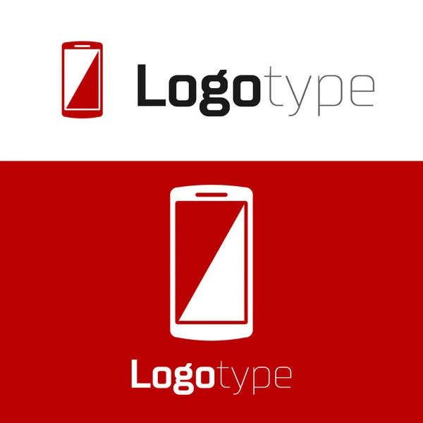 Röd Smartphone, mobiltelefon ikon isolerad på vit bakgrund. Mall för logotyp. Vektor Illustration — Stock vektor