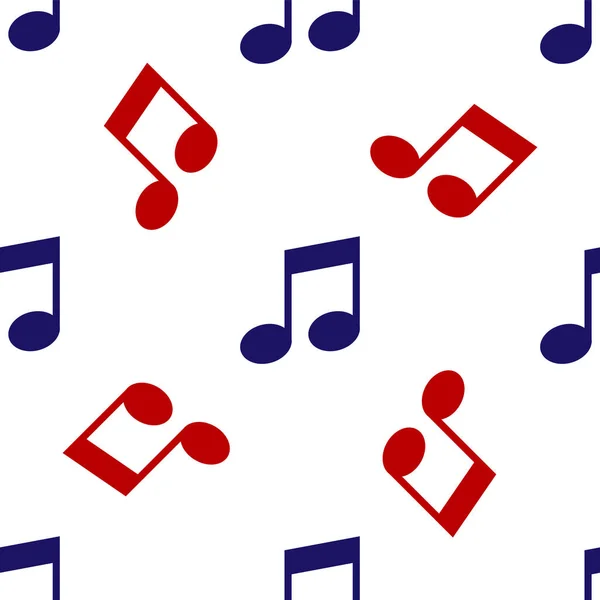 Blue and red Music note, tone icon isolated seamless pattern on white background. Vector Illustration — Stock Vector