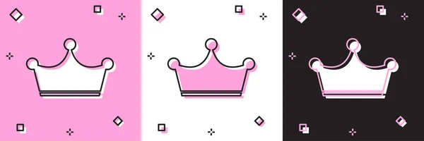 Crown simgesini pembe beyaz ve siyah arkaplanda izole et. Vektör İllüstrasyonu — Stok Vektör