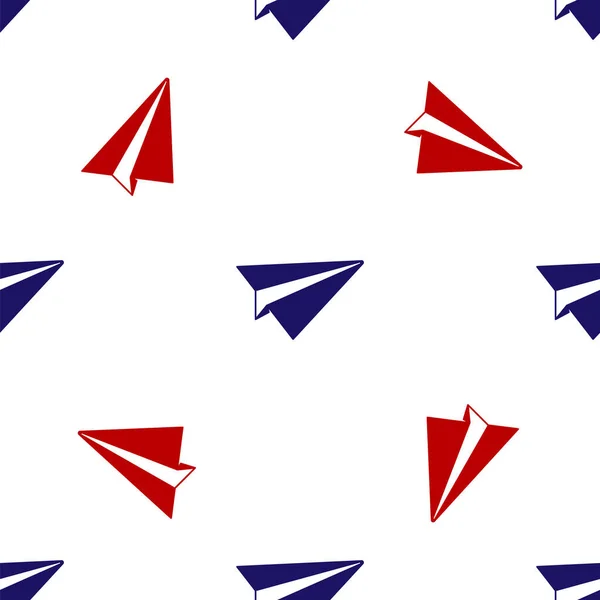 Icono plano de papel azul y rojo aislado patrón sin costuras sobre fondo blanco. Icono de avión de papel. Signo de avión. Ilustración vectorial — Vector de stock