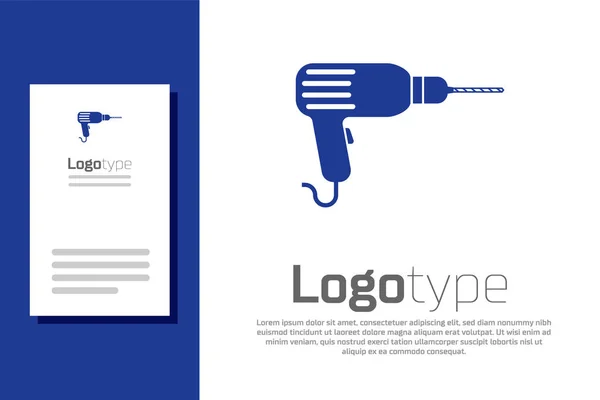 Ícone de máquina Blue Drill isolado no fundo branco. Elemento de modelo de design de logotipo. Ilustração vetorial — Vetor de Stock