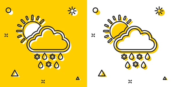 Nube negra con la nieve, la lluvia y el sol icono aislado sobre fondo amarillo y blanco. Icono del clima. Formas dinámicas aleatorias. Ilustración vectorial — Archivo Imágenes Vectoriales