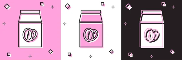 Set Coffee beans in bag icon isolated on pink and white, black background. Vector Illustration — Stock Vector