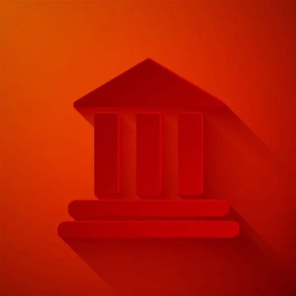 Pappersklipp Bank byggnad ikon isolerad på röd bakgrund. Papperskonst. Vektor Illustration — Stock vektor