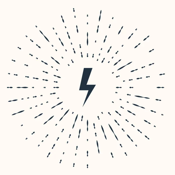 Grey Lightning bolt icon isolated on beige background. Flash icon. Charge flash icon. Thunder bolt. Lighting strike. Abstract circle random dots. Vector Illustration — ストックベクタ