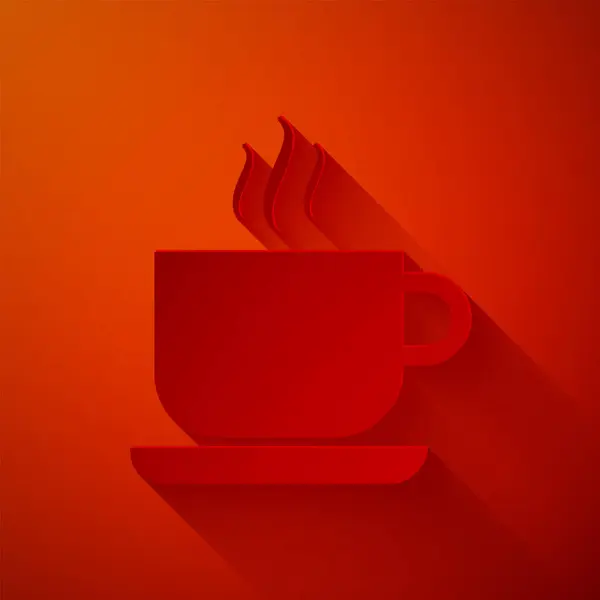 Χαρτί περικοπή φλιτζάνι καφέ εικόνα απομονώνονται σε κόκκινο φόντο. Ένα φλιτζάνι τσάι. Ζεστό ποτό καφέ. Στυλ χάρτινης τέχνης. Εικονογράφηση διανύσματος — Διανυσματικό Αρχείο