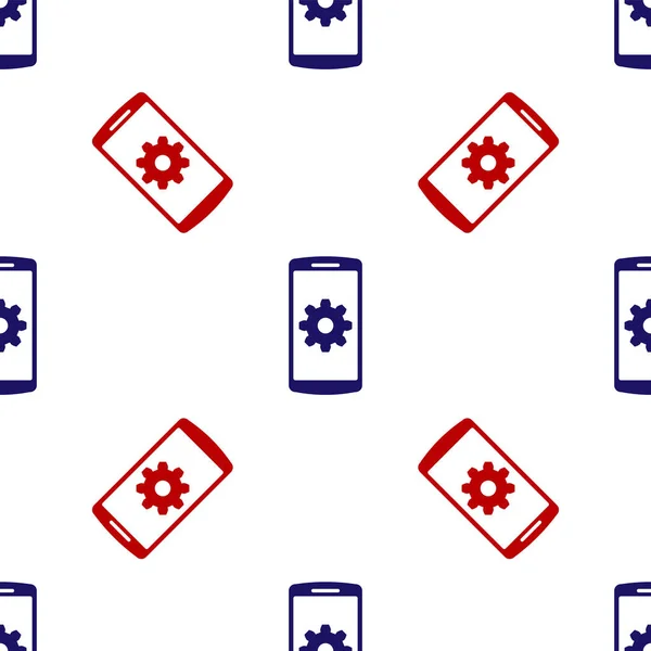 Niebieski i czerwony Ustawienie na ikonie smartfona odizolowany bezszwowy wzór na białym tle. Telefon komórkowy i sprzęt. Regulacja, serwis, ustawienie, konserwacja, naprawa, naprawa. Ilustracja wektora — Wektor stockowy