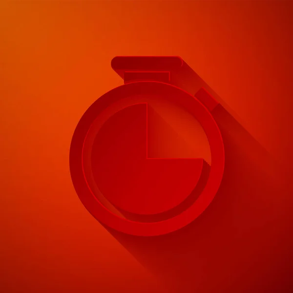 Paper cut Stopwatch icon isolated on red background. Time timer sign. Paper art style. Vector Illustration — Stock vektor