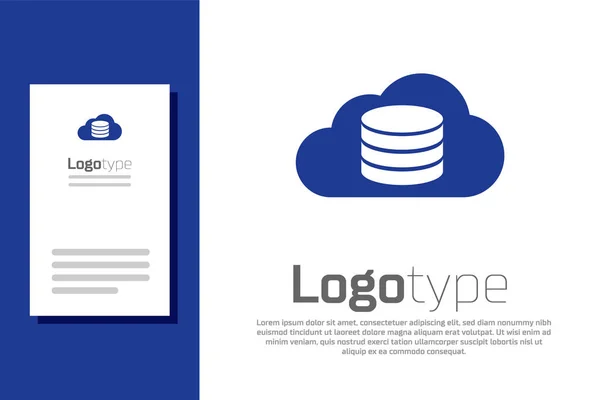 Blue Cloud database icoon geïsoleerd op witte achtergrond. Cloud computing concept. Digitale dienst of app met gegevensoverdracht. Logo ontwerp template element. Vector Illustratie — Stockvector