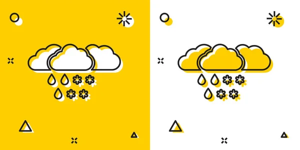 Nuvem Negra com ícone de neve e chuva isolado em fundo amarelo e branco. Ícone meteorológico. Formas dinâmicas aleatórias. Ilustração vetorial — Vetor de Stock