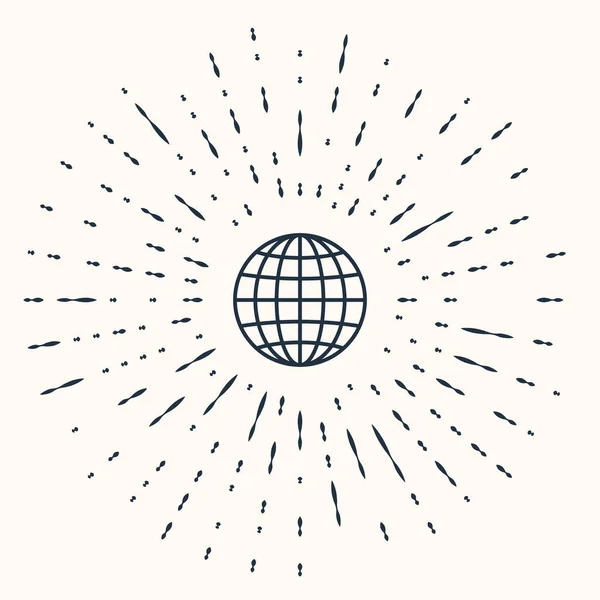 Ícone do globo terrestre cinzento isolado no fundo bege. Pontos aleatórios de círculo abstrato. Ilustração vetorial —  Vetores de Stock
