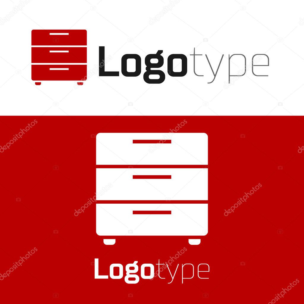 Red Furniture nightstand icon isolated on white background. Logo design template element. Vector Illustration