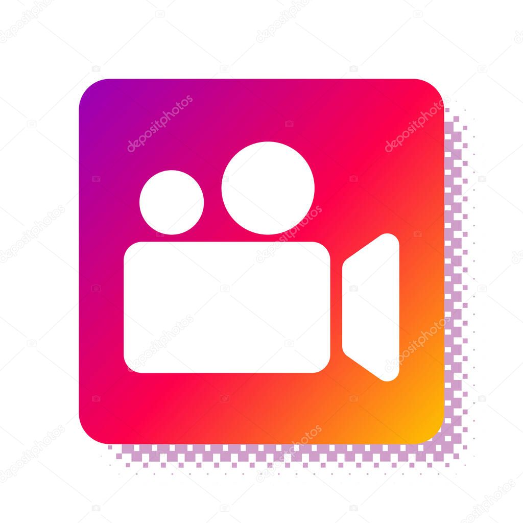 White Movie or Video camera icon isolated on white background. Cinema camera icon. Square color button. Vector Illustration