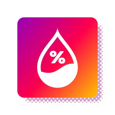 Beyaz su bırakma yüzdesi simgesi beyaz arkaplanda izole edildi. Nem analizi. Kare renk düğmesi. Vektör İllüstrasyonu