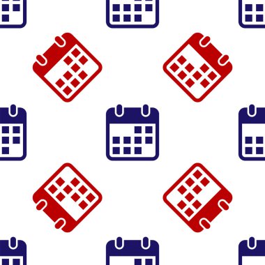 Mavi ve kırmızı takvim simgesi beyaz arkaplandaki kusursuz deseni izole etti. Vektör İllüstrasyonu