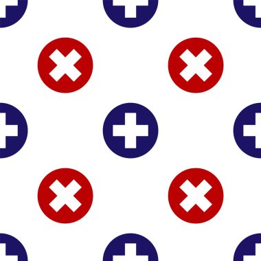 Daire şeklinde mavi ve kırmızı tıbbi haç beyaz arka planda izole edilmiş kusursuz desen. İlk yardım sembolü. Vektör İllüstrasyonu
