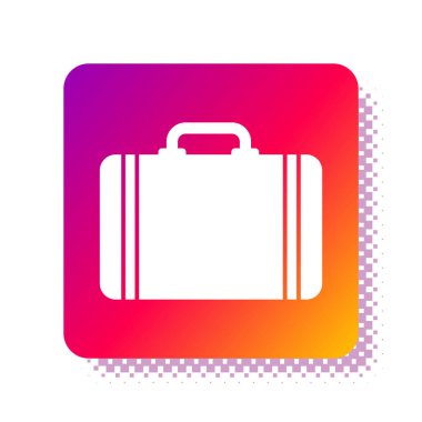 Seyahat simgesi için beyaz bavul beyaz arkaplanda izole edildi. Seyahat bagaj tabelası. Seyahat bagaj ikonu. Kare renk düğmesi. Vektör İllüstrasyonu