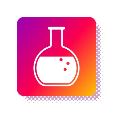 Beyaz test tüpü ve matarası. Beyaz arka planda izole edilmiş kimyasal laboratuvar ikonu. Kare renk düğmesi. Vektör İllüstrasyonu