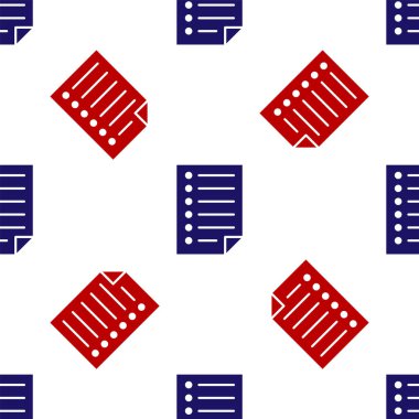 Mavi ve kırmızı Belge simgesi beyaz arkaplandaki kusursuz deseni izole etti. Dosya simgesi. Kontrol listesi simgesi. İş konsepti. Vektör İllüstrasyonu