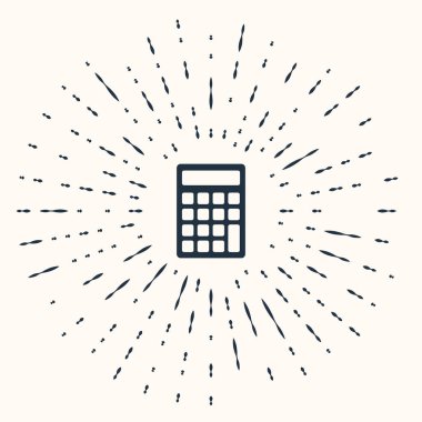 Gri Hesap Makinesi simgesi bej arka planda izole edildi. Muhasebe sembolü. İş hesaplamaları matematik eğitimi ve finans. Soyut çember rastgele noktalar. Vektör İllüstrasyonu