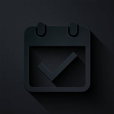 Kağıt kesme Takvimi siyah arkaplanda izole işaretleme simgesi ile. Kağıt sanatı tarzı. Vektör İllüstrasyonu