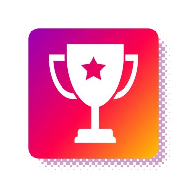 Beyaz arka planda beyaz kupa simgesi izole edildi. Ödül sembolü Şampiyon kupası ikonu. Kare renk düğmesi. Vektör İllüstrasyonu