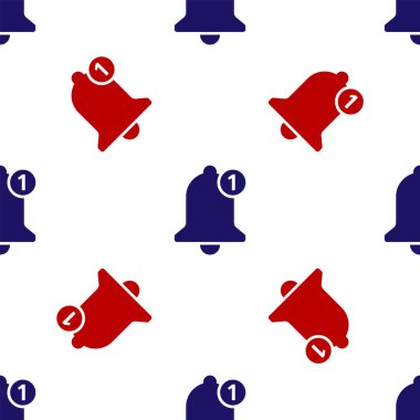 Mavi ve kırmızı Bell simgesi beyaz arkaplanda kusursuz desen izole etti. Yeni bildirim simgesi. Yeni mesaj simgesi. Vektör İllüstrasyonu