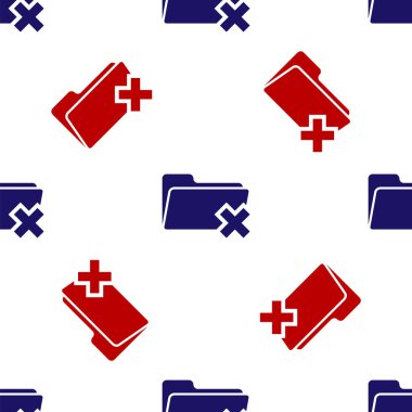 Mavi ve kırmızı klasör simgesi beyaz arkaplanda izole edilmiş. Geri dönüşüm kutusu olan klasör. Dizini sil ya da hata yap. Bilgisayar bilgi dizinini kapat. Vektör İllüstrasyonu