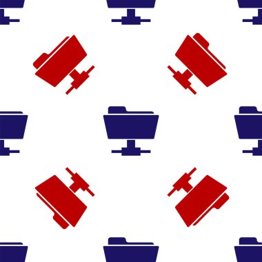Mavi ve kırmızı Ftp klasör simgesi beyaz arkaplanda izole edilmiş. Yazılım güncellemesi, transfer protokolü, yönlendirici, takım çalışması aracı yönetimi, kopyalama süreci, bilgi. Vektör İllüstrasyonu